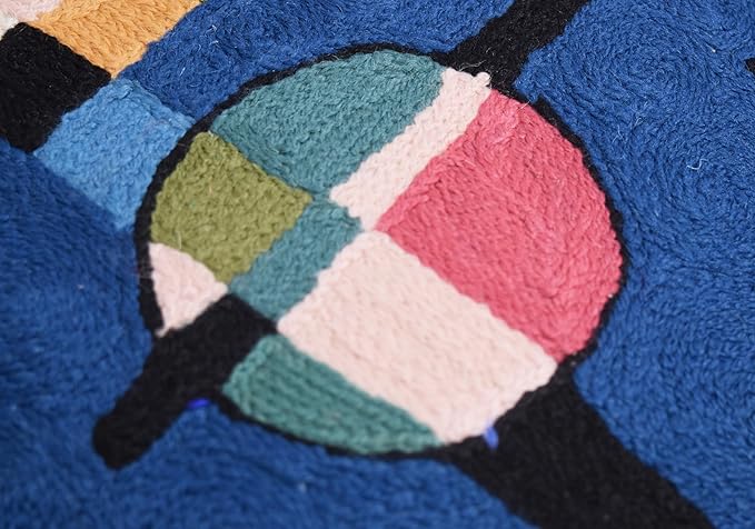 Lumbar Kandinsky Blue Modern Pillow Cover - Counterweights Mid-Century Chair Cushions Blues Abstract Pillowcase Contemporary Sofa Pillowsham Handembroidered Wool Size 14x20