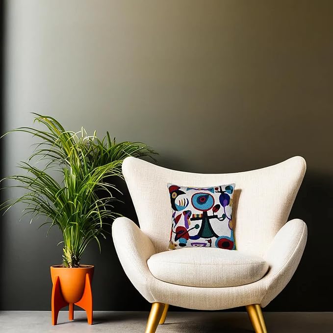 Picasso Inspired Decorative Pillow Cover Hand Embroidered Abstract Toss Pillows Farmhouse Chair Cushion Contemporary Pillowsham Mid-Century Chair Cushions Wool Size 18x18