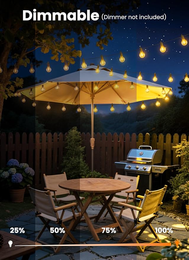 Outdoor-String-Lights-Paio-Lights, 100FT (50FT*2) 50+2 Shatterproof Bulbs Outdoor Patio Lights, IP65 Waterproof Connectable Hanging Outside Light for Backyard, Porch, Deck, Balcony, 2200K