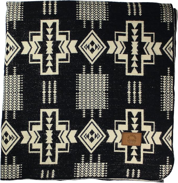 Inca Aztec Throw, Queen, King Blanket | Southwest Indian Navajo Boho Style | Native Cover for Camping, Bedding, Couch, Vanlife | Faux Alpaca, Lightweight, Hypoallergenic (Obsidian Black, King)