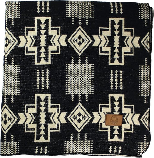 Inca Aztec Throw, Queen, King Blanket | Southwest Indian Navajo Boho Style | Native Cover for Camping, Bedding, Couch, Vanlife | Faux Alpaca, Lightweight, Hypoallergenic (Obsidian Black, King)