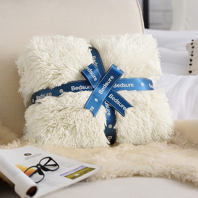 Bedsure GentleSoft Fluffy Cream King Size Blanket for Bed, Thick Soft Sherpa Faux Fur Fleece Bedding Fuzzy Plush Winter Warm Heavy Big Large King Blanket, Cozy Cream Gifts for Men Women, 108x90
