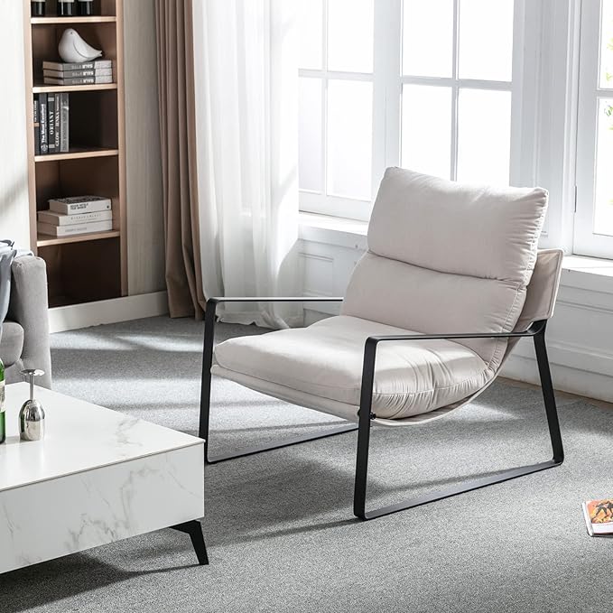 DUOMAY Mid-Century Accent Chair Armchair Set of 2, Comfy Linen Fabric Leisure Chair Lazy Chair with Metal Leg for Living Room Bedroom Office Apartment, White