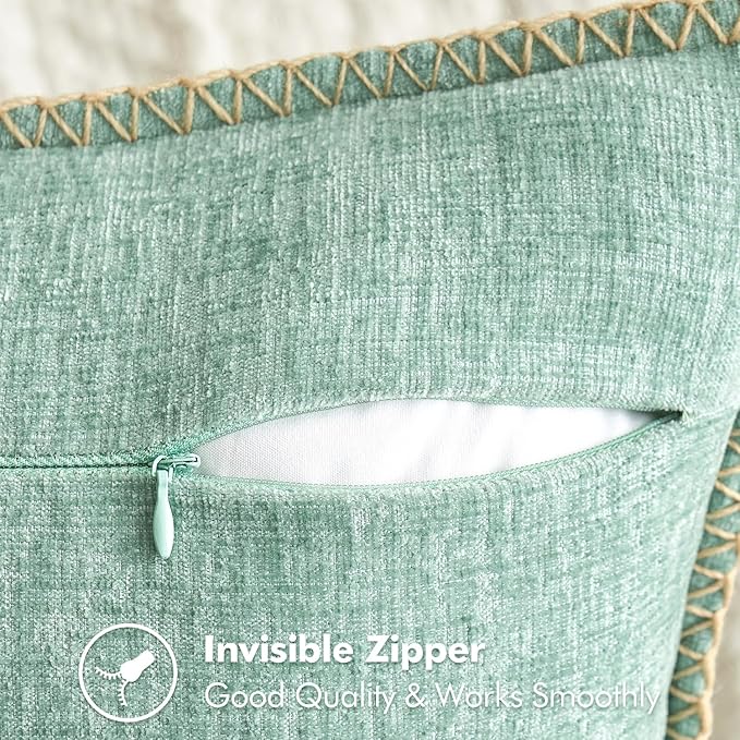 MIULEE Pack of 2 Couch Throw Pillow Covers 20x20 Inch Greyish Green Farmhouse Decorative Pillow Covers with Stitched Edge Soft Chenille Solid Dyed Spring Pillow Covers for Sofa Bed Living Room