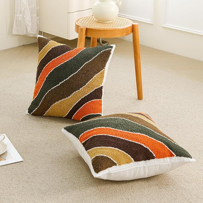 HOdo Home 2PCS 18x18 Pillow Covers-Throw Pillow Cover,Tufted Boho Jacquard Pillow Covers,Farmhouse Decorative Pillow Cover,Pillow Cases for Couch,Sofa,Bed,Chair,Living Room,Home Decor