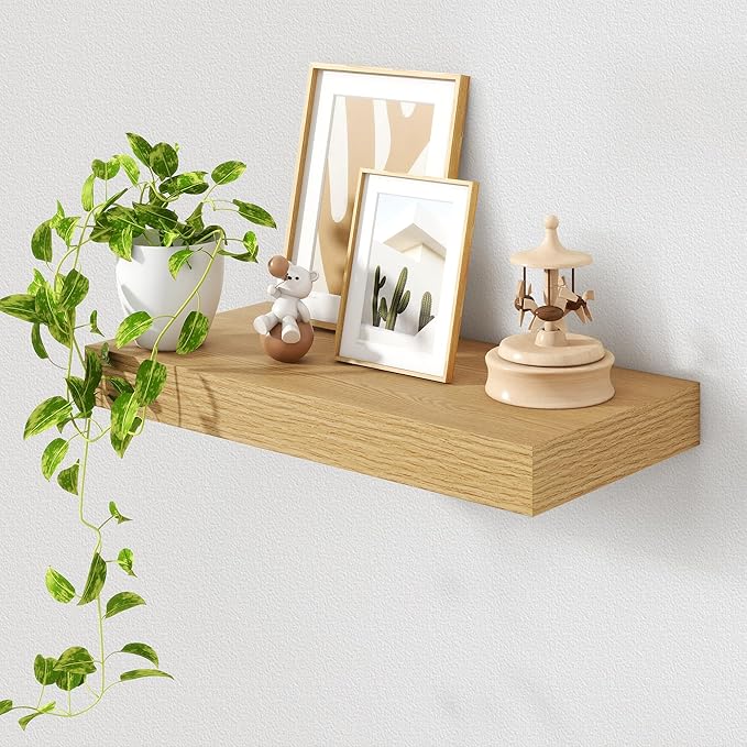 Deep Floating Shelves for Wall | 24 Inch Wide x 12 Inch Deep Floating Shelves | 24W x 12D Rustic Oak Wide Wall Shelves | Bookshelf Laundry Shelf TV Shelf