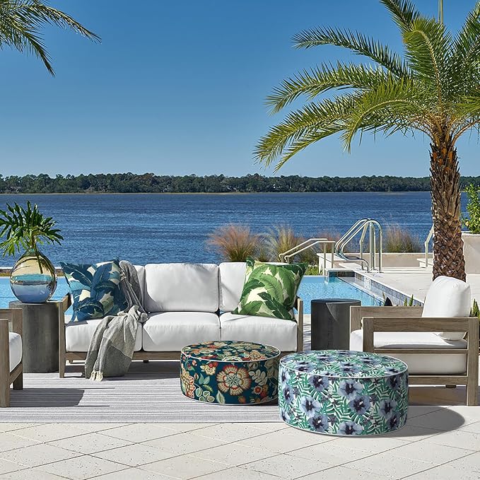 LVTXIII Inflatable Stool Ottoman Footrest with Handle, All Weather Foot Rest, Indoor or Outdoor Use for Home Patio Garden and Camping, D21 x H9, Peacock Blue