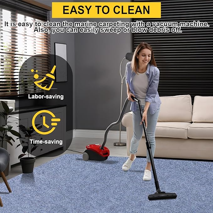 Marine Carpet,6 FT x 10 FT Blue-Gray Indoor Outdoor Carpet 0.2" Thick Boat Carpet with Water-Proof TPE Backing, Non-Slide Outdoor Marine Carpet Roll for Home, Patio, Porch, Deck