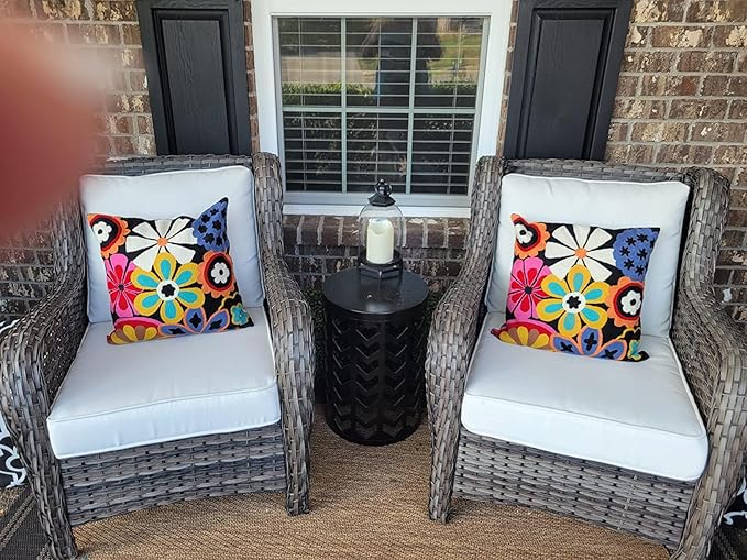 Modern Black Daisy Floral Pillow Cover Accent Flower Traditional Pillowcase Hand Embroidered Florals Couch Pillowsham Boho Outdoor Cushion Suzani Accent Pillow Wool 18x18 Inch