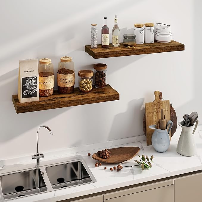 Floating Shelves 36 Inch Long, Deep Floating Shelf for Wall, 36 x 8 Floating Shelves Set of 2, 8 Inch Deep Wall Shelves for Living Room, Kitchen, Bedroom, Large Storage Shelves, Rustic Brown