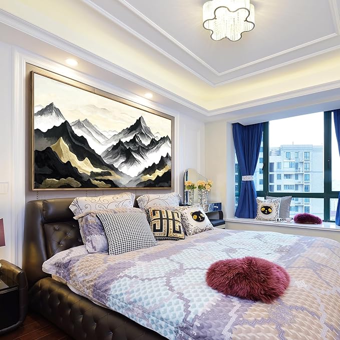 amatop Framed Extra Large Wall Art for Office Abstract Mountain Motivational Canvas Print Black and White Landscape Picture Zen Nature Giant Artwork for Contemporary Living Room Bedroom Decor 58x29 Inch