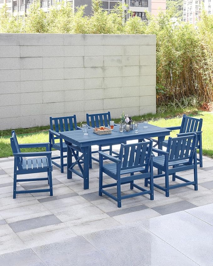 Patio Dining Chair Set of 2, HDPE Outdoor Dining Chair, Ergonomic HDPE Dining Chairs with Deep Seating, All Weather Outdoor Chairs Furniture for Backyard, Deck, Garden, Poolside, Navy