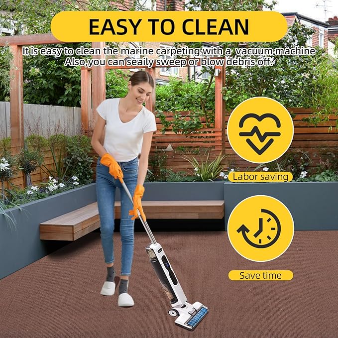 Marine Carpet,5 FT x 10 FT Brown Indoor Outdoor Carpet 0.2" Thick Boat Carpet with Water-Proof TPE Backing, Non-Slide Outdoor Marine Carpet Roll for Home, Patio, Porch, Deck