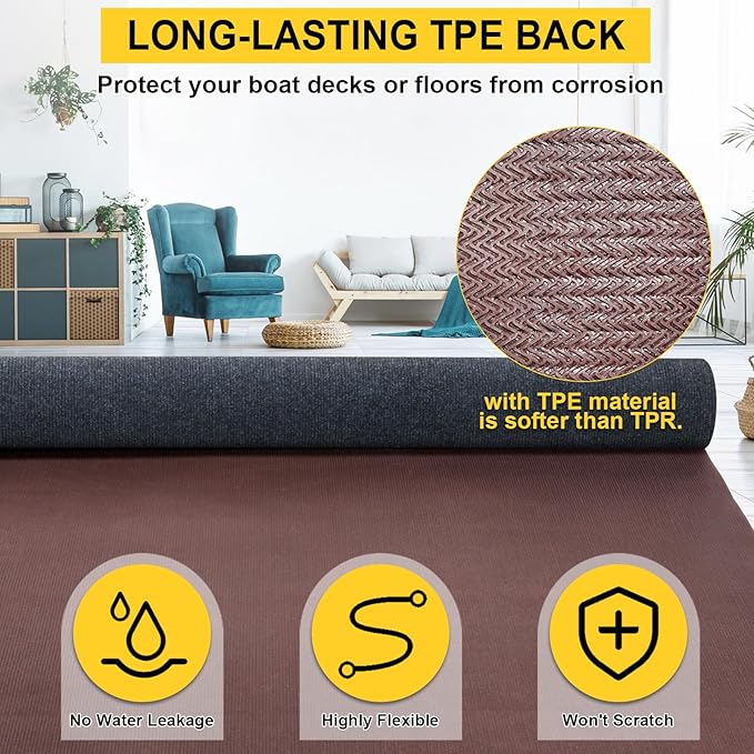 Marine Carpet,6 FT x 18 FT Dark Gray Indoor Outdoor Carpet 0.2" Thick Boat Carpet with Water-Proof TPE Backing, Non-Slide Outdoor Marine Carpet Roll for Home, Patio, Porch, Deck