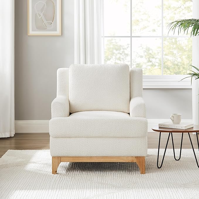 Oversized Accent Chair, Modern Boucle Armchair with Wood Legs, Modern Reading Chair with Thick Cushion, Comfy Chairs for Living Rooms, Bedrooms, Reading nooks and Apartments