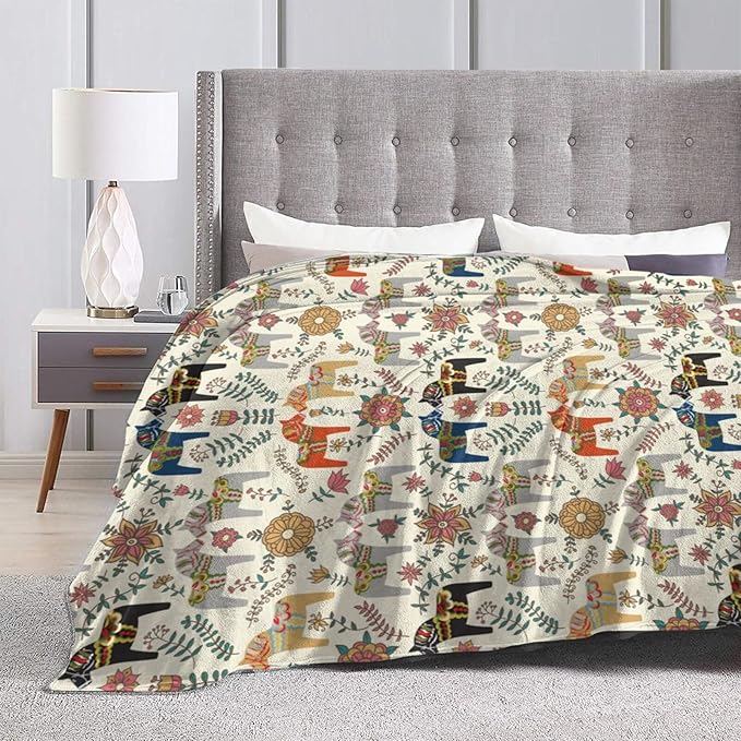 Swedish Dala Horses Throw Blanket Soft Fleece Blanket Men Women Gift for Kids Boys Girls for Party Couch Sofa Bed Deco Blankets 80x60 Inches