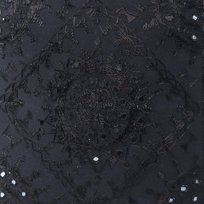 Eyes of India Embroidered Decorative Boho Throw Pillow Cover with Mirrors, Handmade Bohemian Accent Cushion Case for Sofa Couch Bedroom Living Room (Black, 16" x 16")