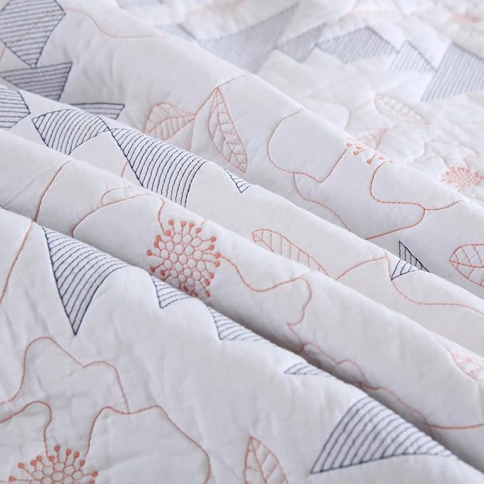 MarCielo 3-Piece 100% Cotton Oversized Bedspread Lightweight Quilt Coverlet Embroidery Farmhouse Bedding Set (TC Colorful White, Oversized King (118"x106"))