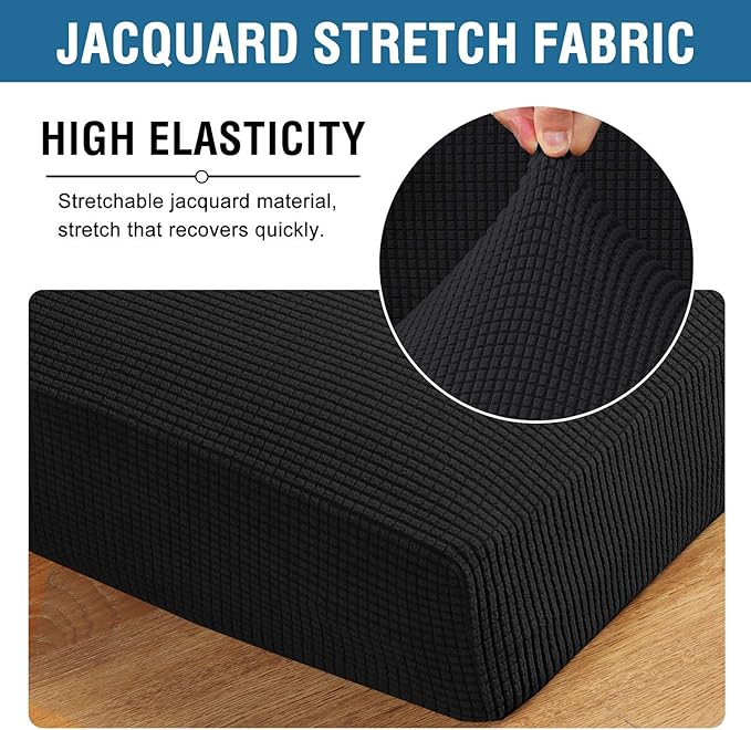 H.VERSAILTEX Super Stretch Individual Seat Cushion Covers Sofa Covers Couch Cushion Covers Slipcover Sets Thick Jacquard Textured Twill Fabric (2 Piece Large Sofa Cushion Covers, Black)