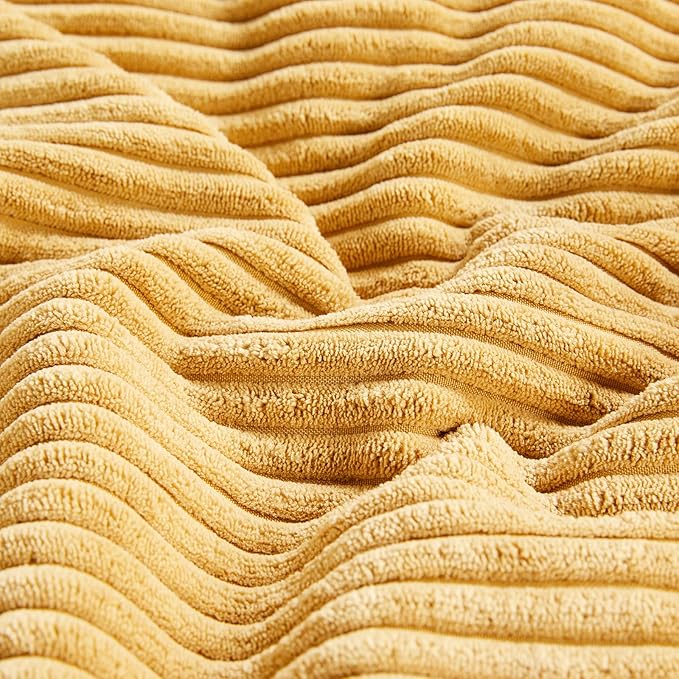 Fancy Homi 2 Packs Gold Yellow Lumbar Decorative Throw Pillow Covers 14x24 Inch for Couch Bed Sofa, Rustic Farmhouse Boho Spring Home Decor, Soft Striped Corduroy Rectangle Accent Cushion Case 35x60cm