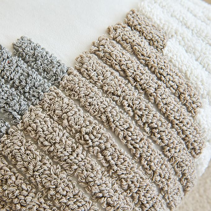 HOdo Home 18x18 Throw Pillow Covers, 2PCS Tufted Boho Jacquard Pillow Covers,Farmhouse Decorative Pillow Cover,Pillow Cases for Couch Sofa Bed Stylish Decor, Simple Textured Cushion Sham