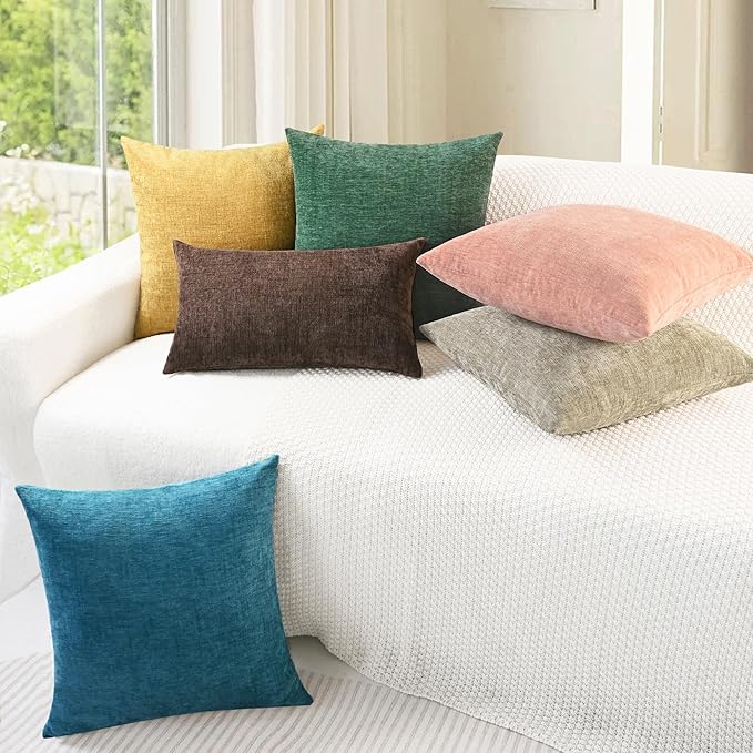 CaliTime Throw Pillow Covers Decorative 22 X 22 Inches Pack of 2 Cozy Chenille Cushion Cases for Couch Sofa Bed Living Room Home Gold