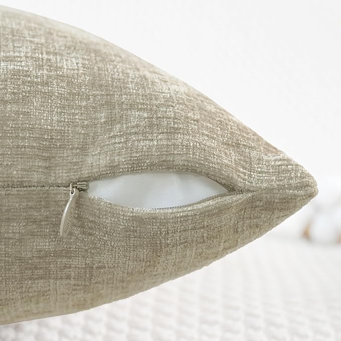 CaliTime Throw Pillow Covers Decorative 20 X 20 Inches Pack of 2 Cozy Chenille Cushion Cases for Couch Sofa Bed Living Room Home Light Taupe