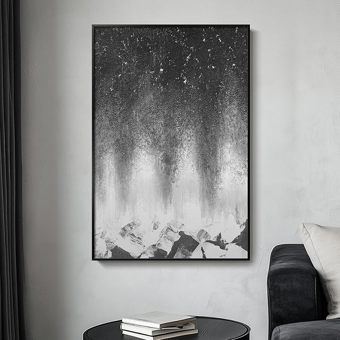 Framed Black and White Abstract Wall Art, Modern Large Canvas Paintings Artwork for Walls, Minimalist Abstract Starry Night Art Prints Pictures for Living Room Hallway Bedroom Office Bathroom Wall Decor 24x36 Inch