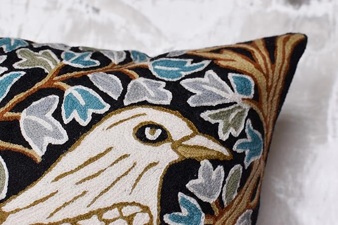 Cream Floral French Style Modern Floral Throw Pillow Cover - Hand Embroidered - 18x18 - White, Multicolor - Living Room, Bedroom, Outdoors, Accent, Home Staging