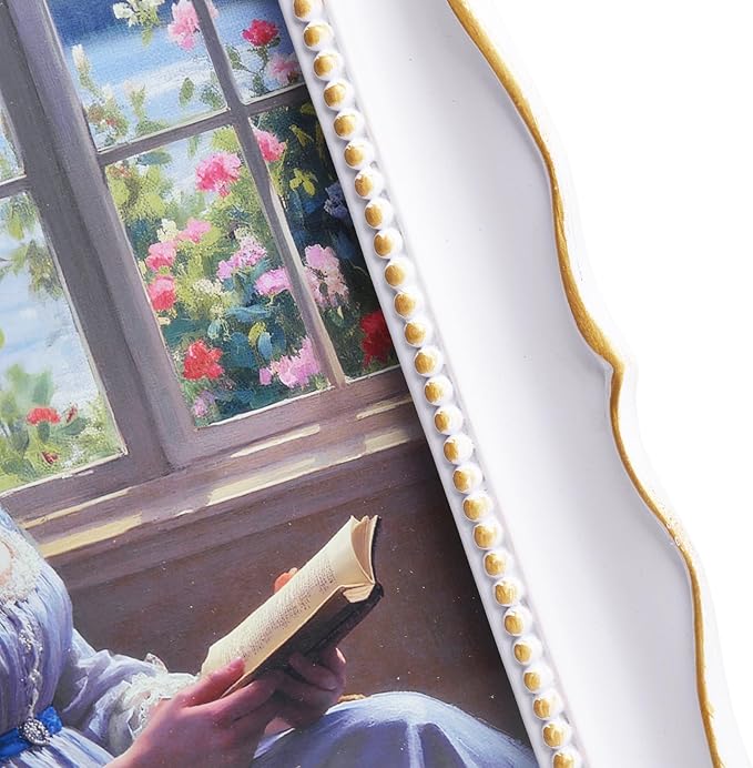 8x10 Vintage Picture Frame with Embossed Flower Design, White Ornate Frame for 8x10 or 5x7 Pictures with White Mat, Hand-Crafted Resin Antique Frames for Tabletop & Wall Hanging, Home Decor (White)