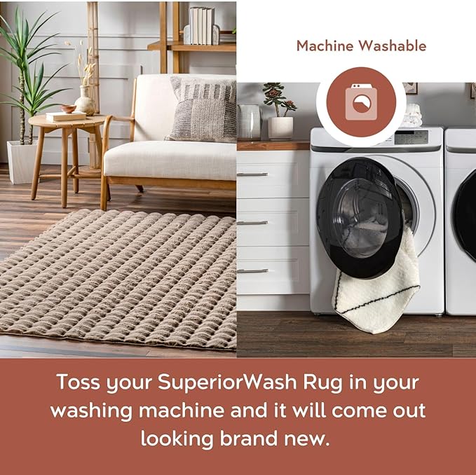 nuLOOM Jeni Checkered 6 Square Machine Washable Area Rug for Living Room Bedroom Dining Room Kitchen, Taupe