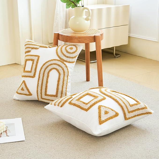 HOdo Home 2PCS Pillow Covers-Throw Pillow Cover,Tufted Boho Jacquard Pillow Covers,Farmhouse Decorative Pillow Cover,Pillow Cases for Couch,Sofa,Bed,Chair,Living Room,Home Decor（18x18inch ）