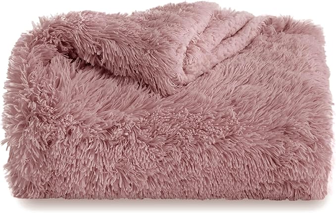 Bedsure GentleSoft Fluffy Dusty Pink Throw Blanket Gifts for Women, Girls, Soft Fleece Cozy Fuzzy Sherpa Plush Warm Minky Thick Faux Fur Throws for Couch, Dark Pink Decor Blanket Gifts for Her, 50x60