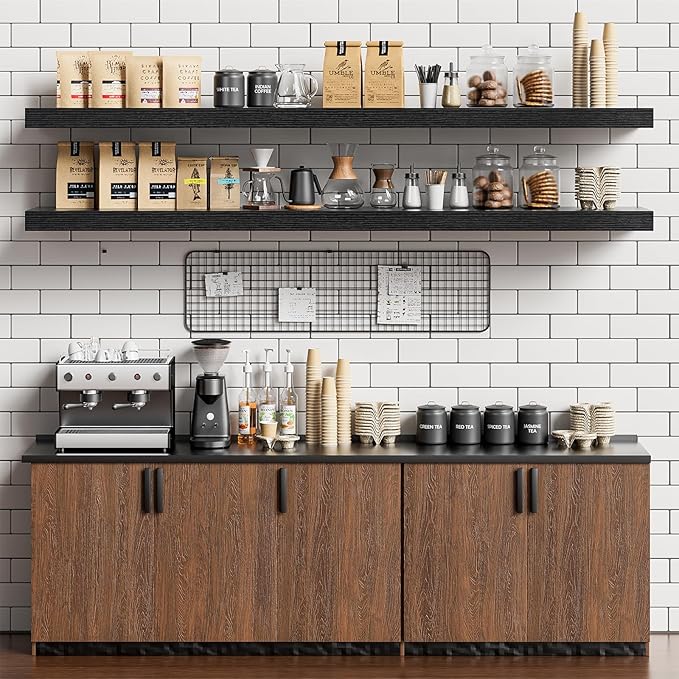 Heimlove 55 Inch Long Floating Shelves for Wall,9.3" Deep Black Floating Shelf Set of 2,Large Display Shelf & Storage Shelf,Wall Mounted Shelves for Bedroom Living Room Kitchen Office