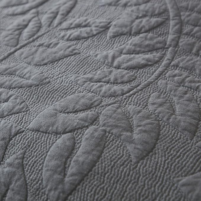 MarCielo 3-Piece 100% Cotton Oversized Bedspread Lightweight Quilt Coverlet Embroidery Farmhouse Bedding Set T0 (Dark Grey, Oversized King (118"x106"))