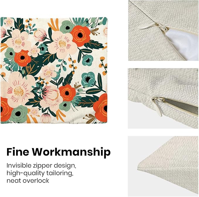 CXMEIFLY Spring Pillow Covers 18 x 18 Inch Set of 2 for Watercolor Flowers Decor Throw Pillows Pink Red Green Plant Floral Outdoor Decorative Cushion Cases for Couch Bed Decorations