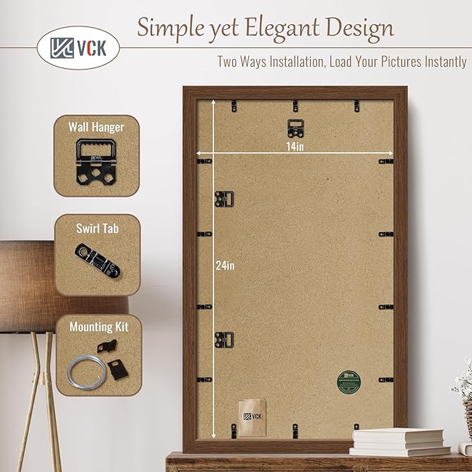 VCK 14x24 Frame Set of 3, Brown Wood Picture Frame with Exclusive Wood Grain, Wall Gallery Frame