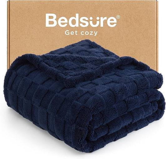 Bedsure GentleSoft Twin Blanket for Bed Navy Blue - Super Soft Cozy Blankets for Women Men Girls, Cute Fuzzy Fleece Throws for Bedroom Couch, 60x80 Inches