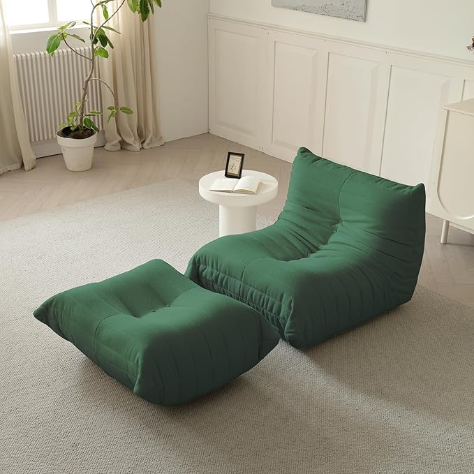 Luxury Ottomans, Modern Square Foot Rest for Sofa Couch Chair, Lazy Floor Seating, Fireside Bean Bag Chair, Tatami Sofa Lounger for Living Room, Bedroom, Office, Green
