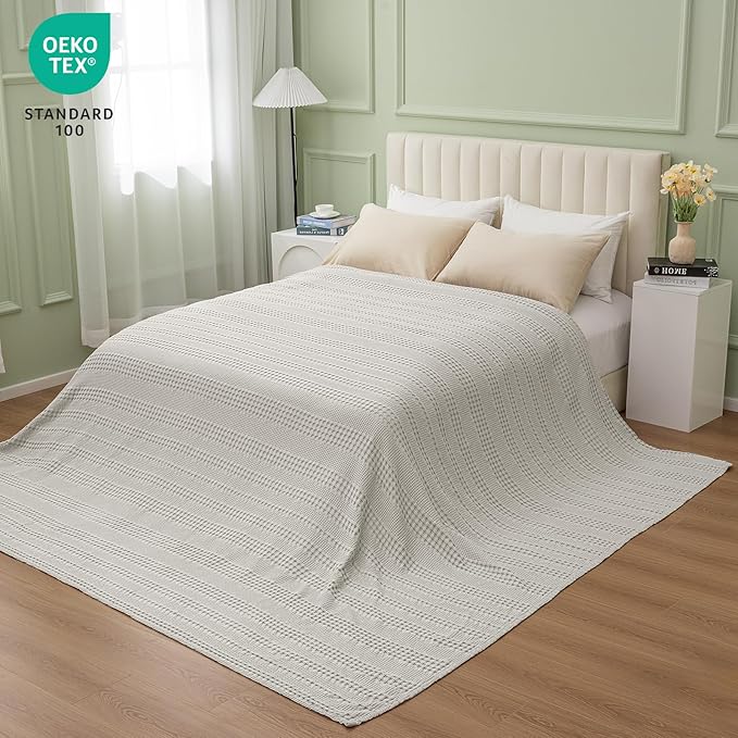 PHF Cooling Waffle Blanket California King Size, Lightweight 60% Rayon Derived from Bamboo & 40% Cotton Breathable Blanket for Hot Sleepers, Soft and Luxury for Bed Couch and Sofa, 110"x96", Grey