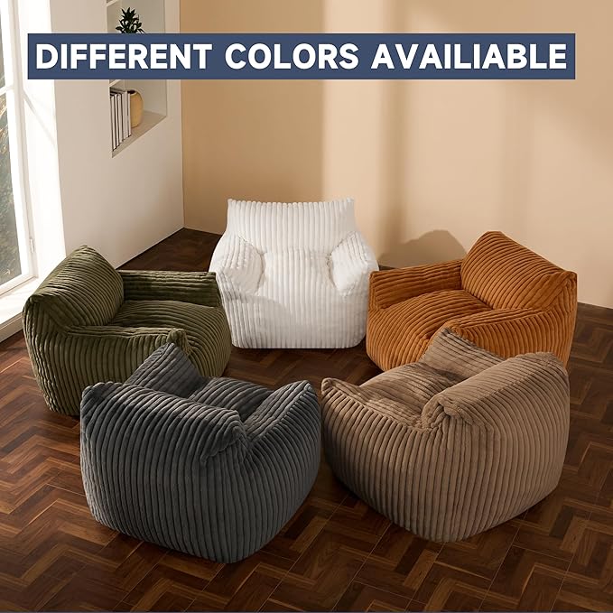 Oversized Bean Bag Chair for Adults, Giant Comfy Plush Boneless Bean Bag Couch with Filler for Kids - Reading Chair for Living Room, Bedroom & Dorm, Single Accent Chair Floor Lounger, Beige