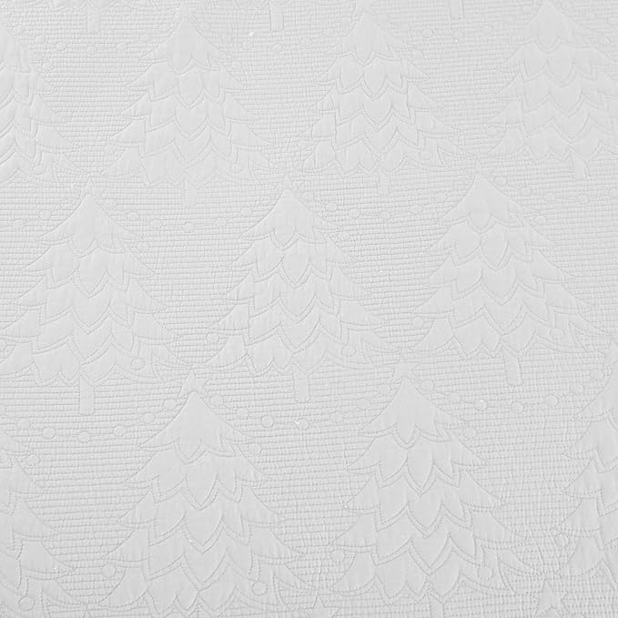 MarCielo 3-Piece Christmas Quilt 100% Cotton Oversized Bedspread Lightweight Coverlet Embroidery Christmas Tree Pattern Bedding Set (TC Bright White, Oversized Queen (100"x106"))