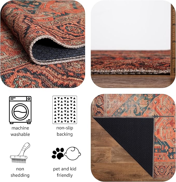 Keen Home Design 4x6 Rug - Machine Washable Area Rug with Non-Slip Backing, Ideal for Living Room, Dining Room, Bedroom - Vintage, Easy Clean, Durable, Low Pile Rug - (4' x 6')