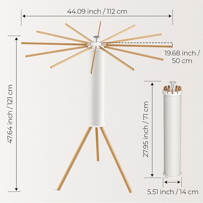 Tripod Clothes Drying Rack, Garment Rack Portable and Foldable Space Saving Laundry Drying Rack - Dryer Rack Clothing Floor Folding Balcony Bedroom Household (Beige(Wood), 12 rods)