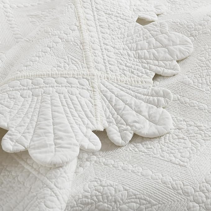 MarCielo 3-Piece 100% Cotton Oversized Bedspread Lightweight Quilt Coverlet Embroidery Farmhouse Bedding Set (TK White, Oversized Queen (100"x106"))