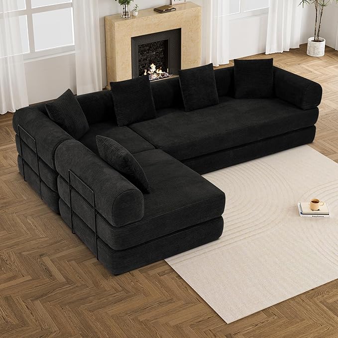 Modular Sectional Loveseat Sofa Cloud Boneless Couch, Modern Sleeper Sofa for Customizable Living Spaces, Cozy Modular Couch for Indoor Room, No Assembly Required, Black