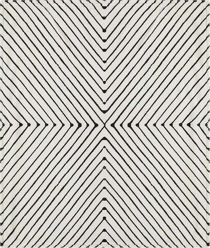 Lahome Boho Fleece Throw Blanket Black White Striped Fluffy Bed Throws Soft Cozy Warm Fuzzy Throw Blanket Reversible Blankets for Couch Sofa, Off White 50''x60''