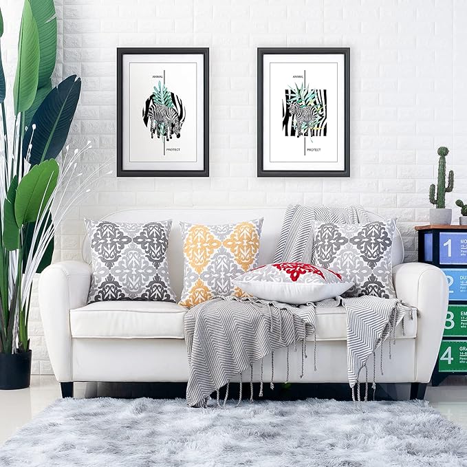 HWY 50 Mustard Yellow Decorative Throw Pillow Covers 18x18 Inch (1 Piece), Embroidered Cotton Farmhouse Cushion Cover Pillow Case for Sofa Couch Living Room Bed Bedroon, Floral Geometric