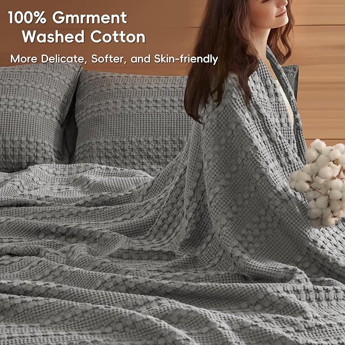 PHF 100% Cotton Waffle Blanket Oversized King 120"x120", Lightweight Breathable Extra Large 10'x10' Summer Blankets for Bed, Giant Big Luxury Aesthetic Woven Bedding for Home Decor, Dark Grey