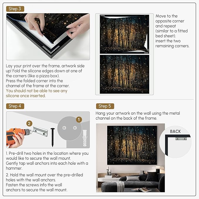 SIGNWIN 36"x46" Extra Large Framed Wall Art Magical Firefly Night Forest, Enchanted Woodland Scene for Home Living Room Bedroom Decor (Frame Assembly Required)